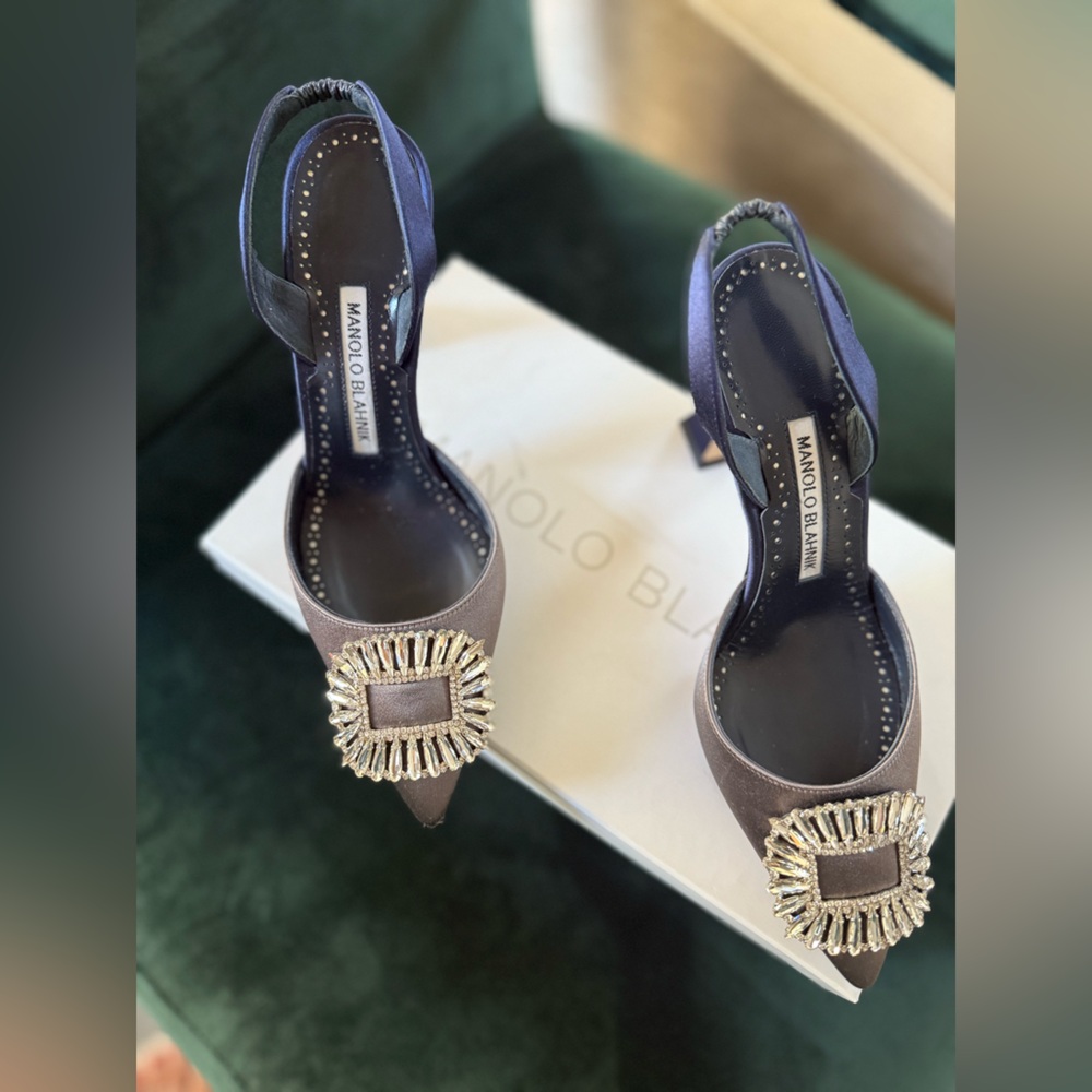 Manolo Blahnik Black and Silver Embellished Heels GENUINE